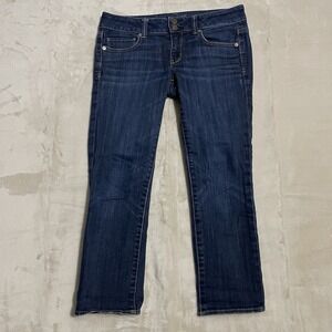 American Eagle Jeans Size 6 Artist Crop Stretch Blue Denim Dark‎ Wash Low Rise